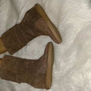 Nine West Size 10M Brown Suede Leather Wedge Calf High Booties